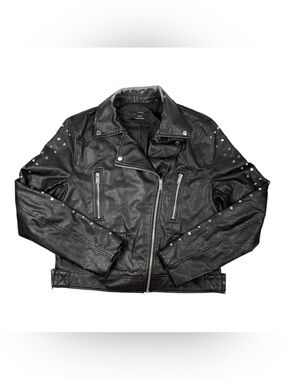 Black Leather Studded Biker Jacket